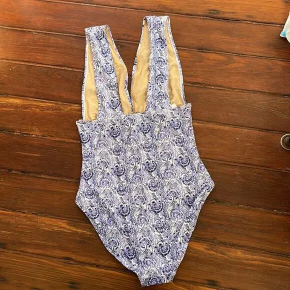 NWT J. Crew deep V neck plunge printed swimsuit sz 10